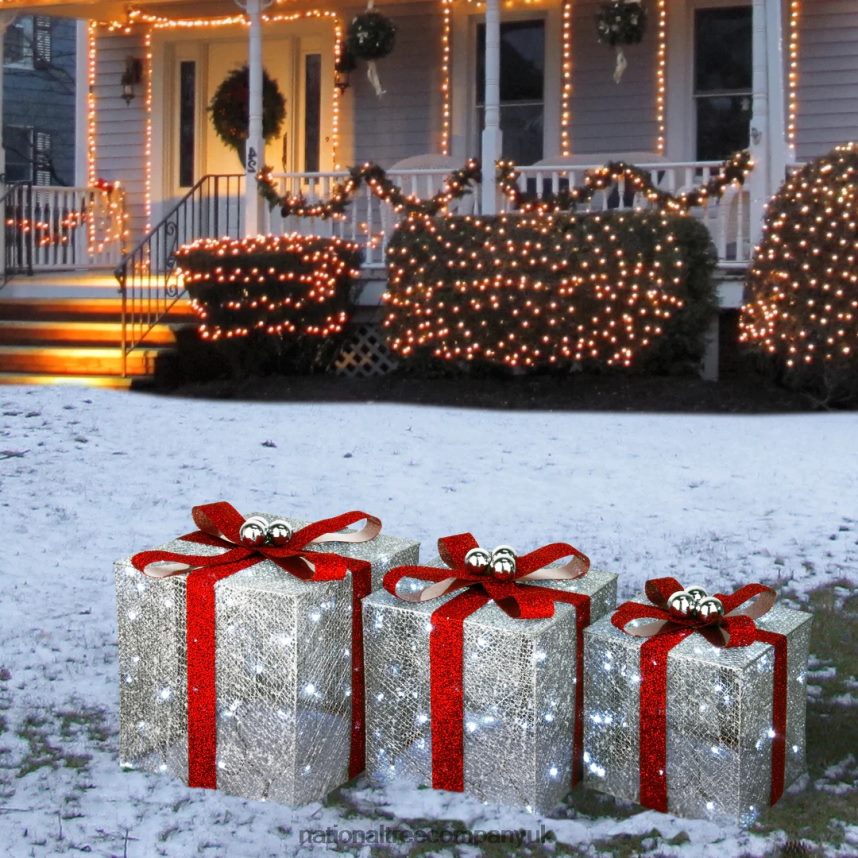 decoration | National Tree Company Pre-Lit Silver Gift Boxes Set of Three White Lights Christmas Collection F2L4F629